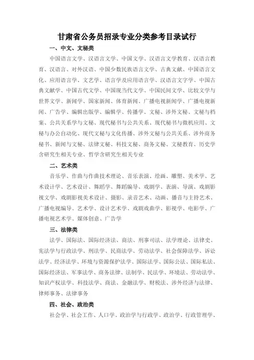 甘肃省公务员招录专业分类参考目录试行