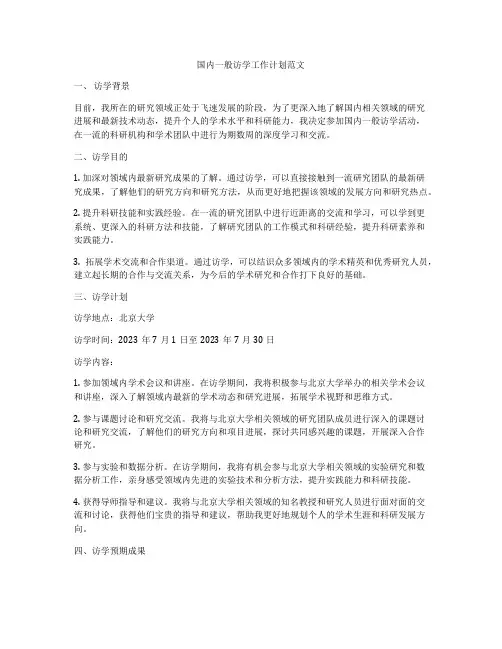 国内一般访学工作计划范文