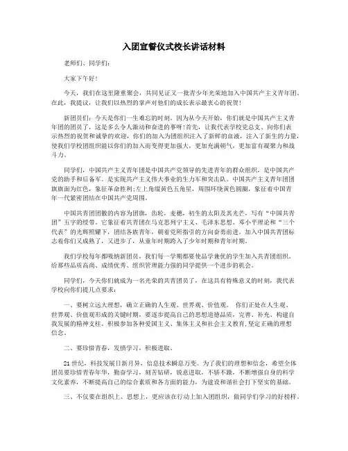 入团宣誓仪式校长讲话材料