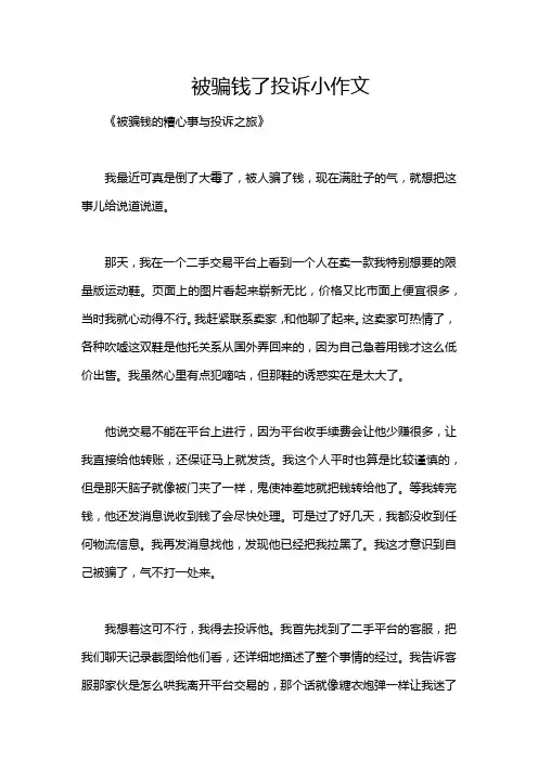被骗钱了投诉小作文