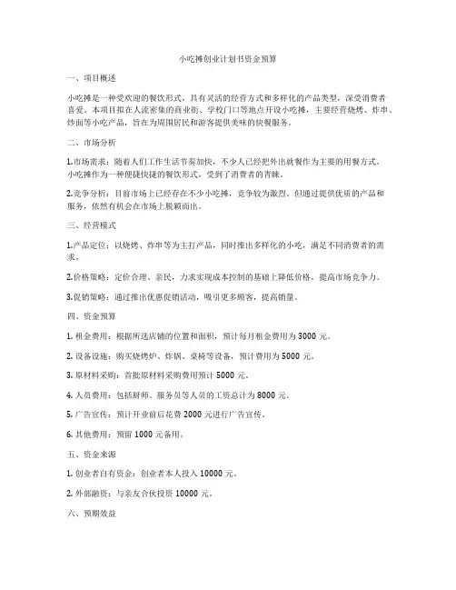 小吃摊创业计划书资金预算