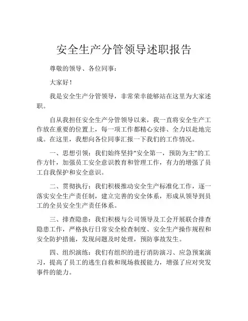 安全生产分管领导述职报告