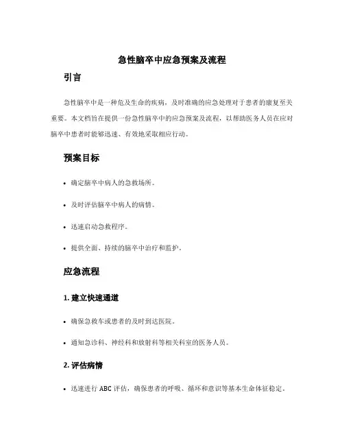 急性脑卒中应急预案及流程