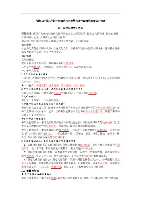 部编人教版九年级上册道德与法治第五课守望精神家园知识梳理