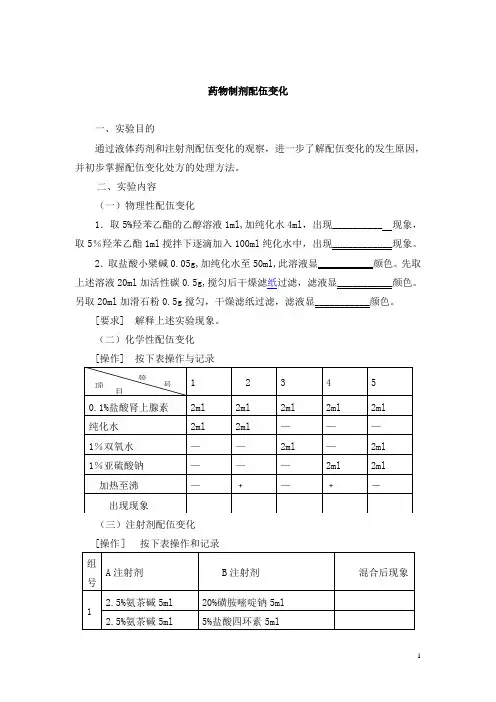 药剂学实验教案——药物制剂配伍变化(人卫版)