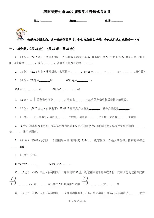 河南省开封市2020版数学小升初试卷B卷