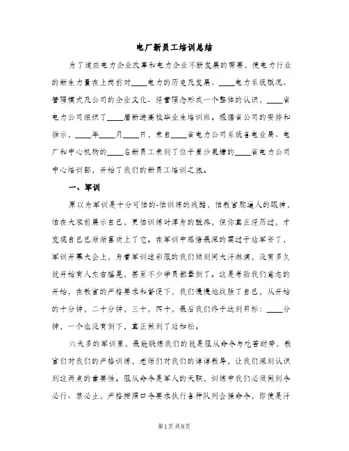 电厂新员工培训总结（2篇）