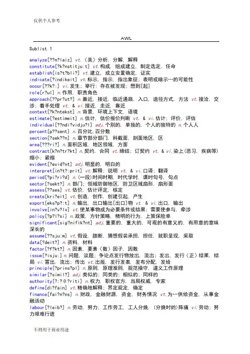 AWL词汇表【学术词汇表】——雅思