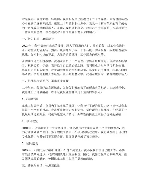 个人二十年工作感言