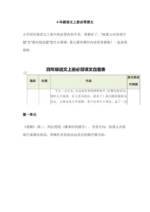 4年级语文上册必背课文
