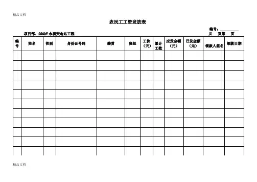 最新建筑企业农民工工资发放表格式资料