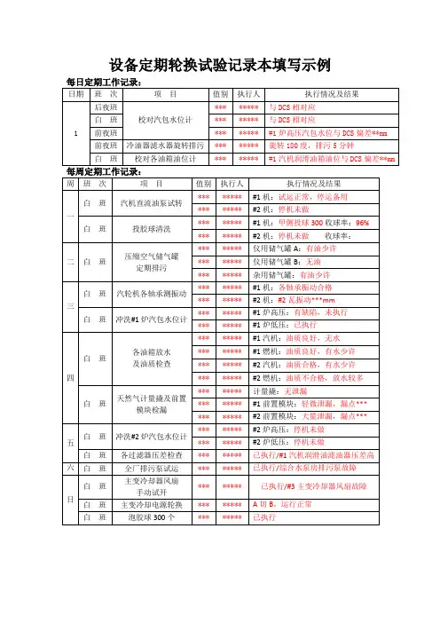 设备定期轮换试验记录本填写示例