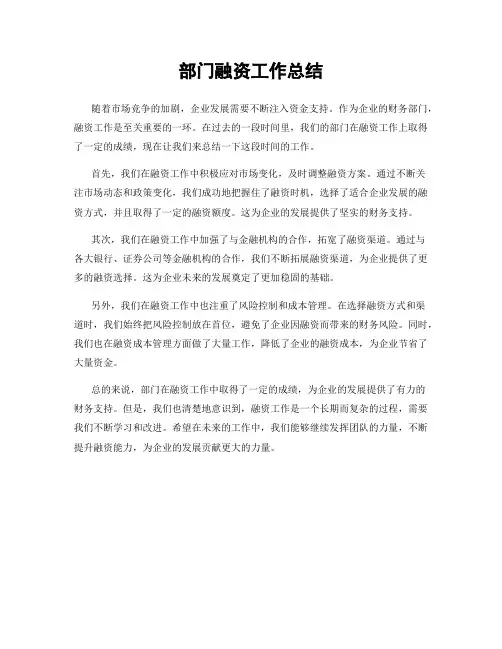 部门融资工作总结