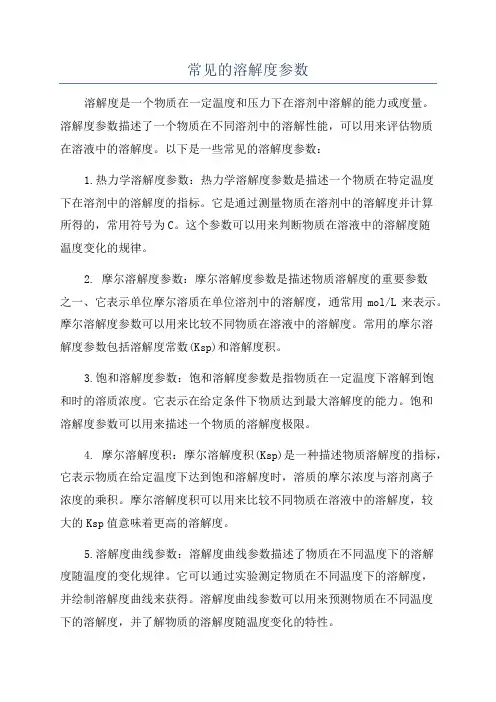 常见的溶解度参数