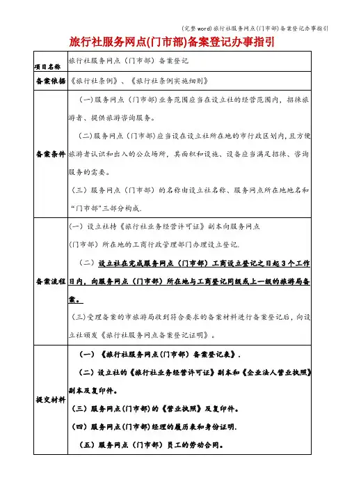 (完整word)旅行社服务网点(门市部)备案登记办事指引