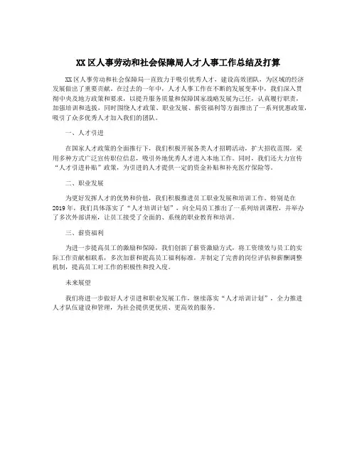 XX区人事劳动和社会保障局人才人事工作总结及打算