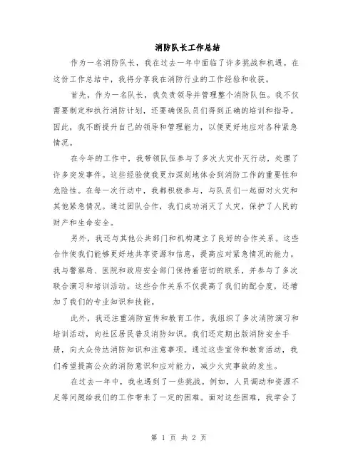 消防队长工作总结