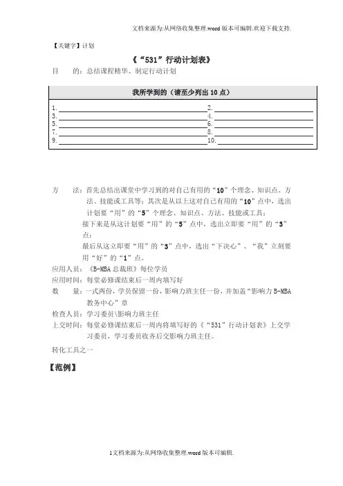 【计划】531行动计划表