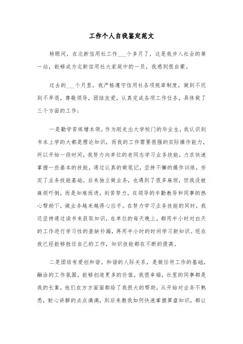 工作个人自我鉴定范文（五篇）
