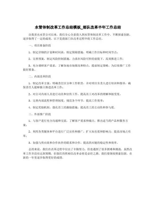 水管体制改革工作总结模板_部队改革半年工作总结
