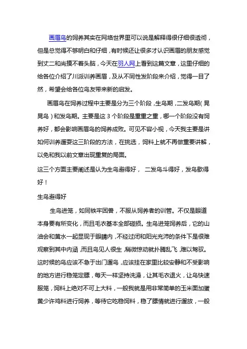 画眉鸟的阶段性饲养
