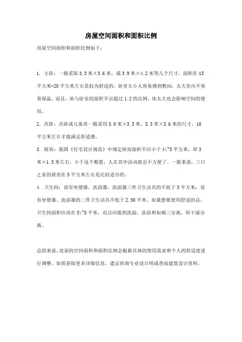 房屋空间面积和面积比例