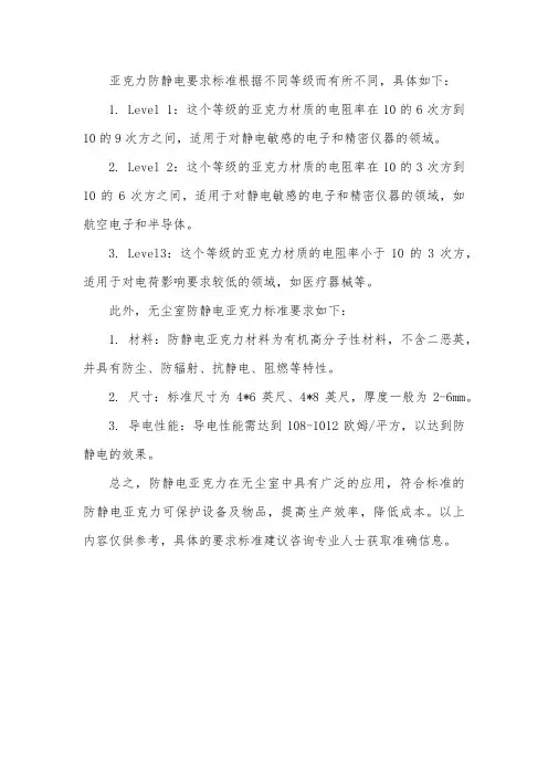亚克力防静电要求标准
