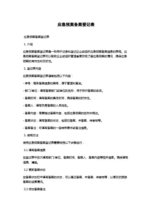 应急预案备案登记表