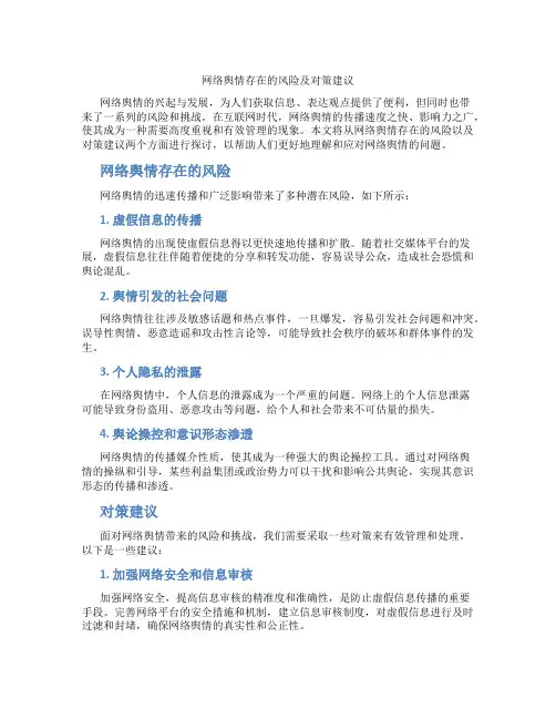网络舆情存在的风险及对策建议课件