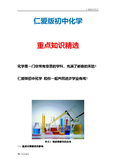 仁爱版初中化学九年级全册《物质溶解性的改变》知识总结精选汇总