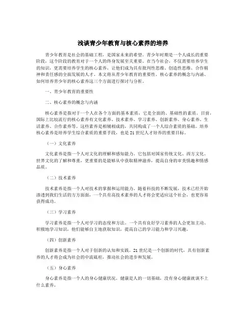 浅谈青少年教育与核心素养的培养