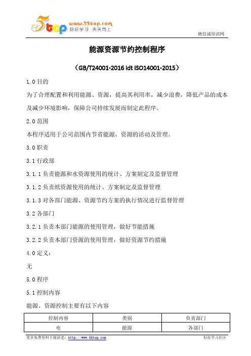 能源资源节约控制程序(含表格)
