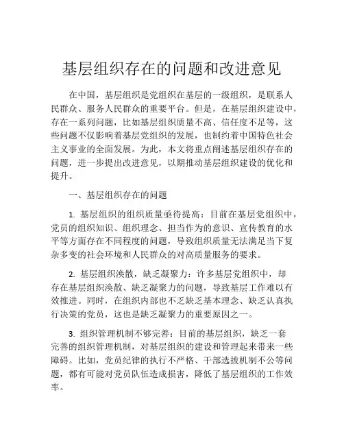 基层组织存在的问题和改进意见