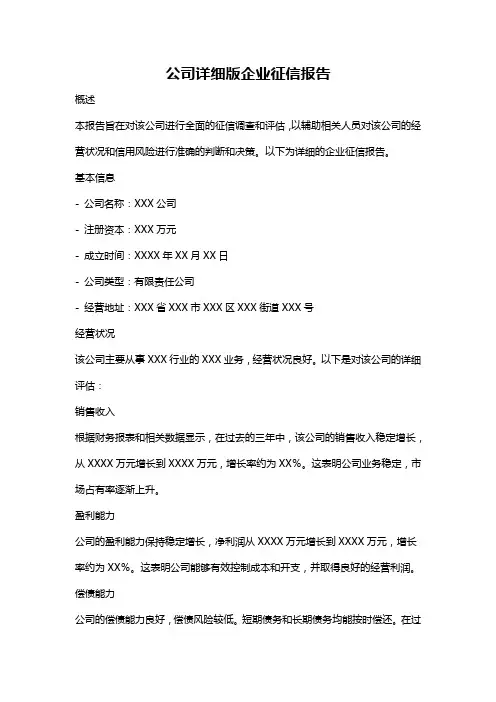公司详细版企业征信报告