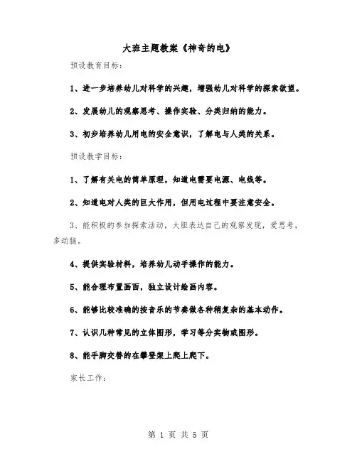 大班主题教案《神奇的电》（2篇）