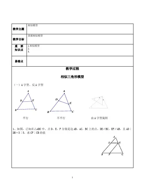 九下 相似三角形的模型 知识点+例题+练习(非常好 分类全面)