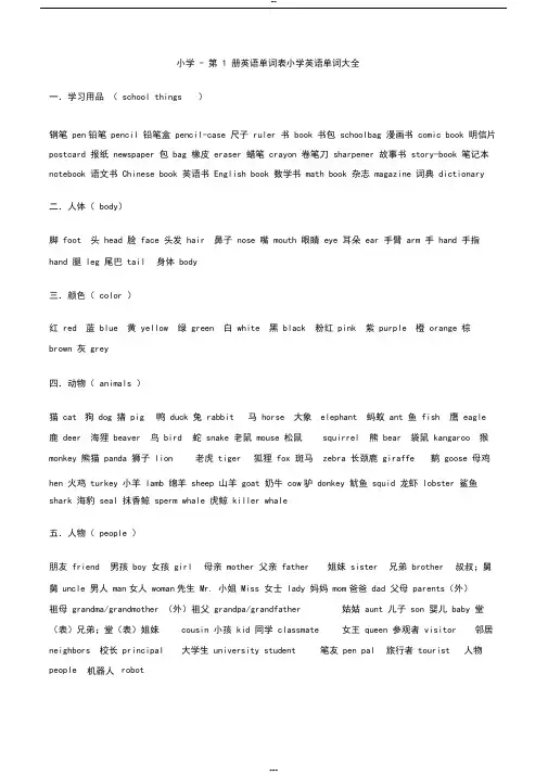 小学英语单词大全(含中文翻译)