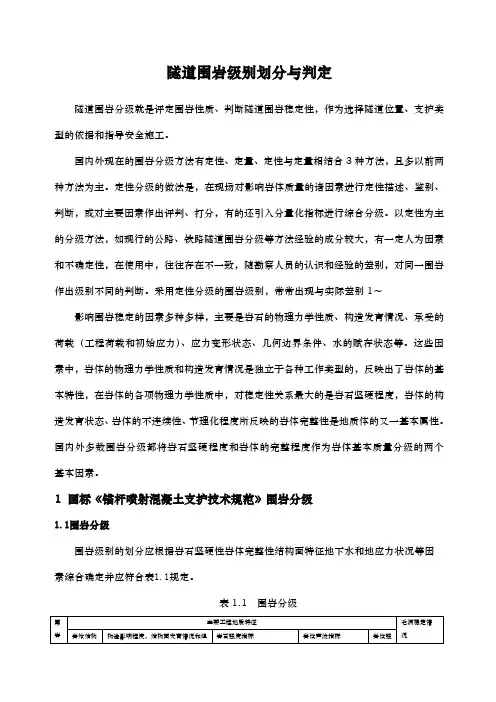 隧道围岩类别划分与判定