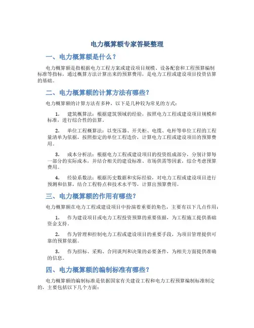 电力概算额专家答疑整理