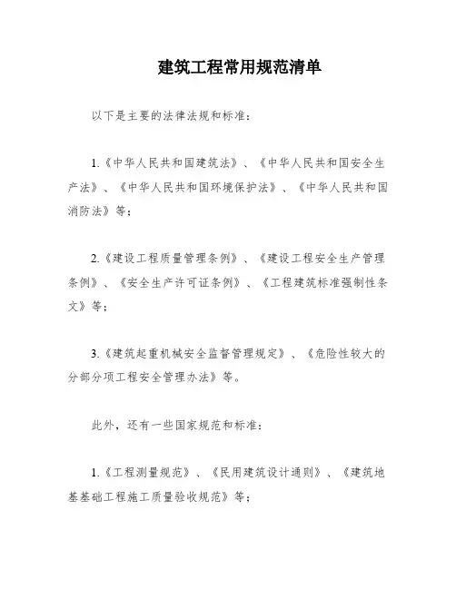 建筑工程常用规范清单