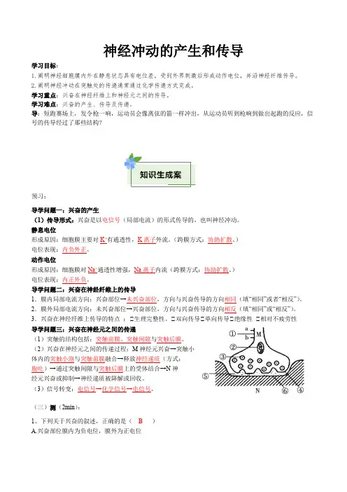 神经冲动的产生和传导(导学案)