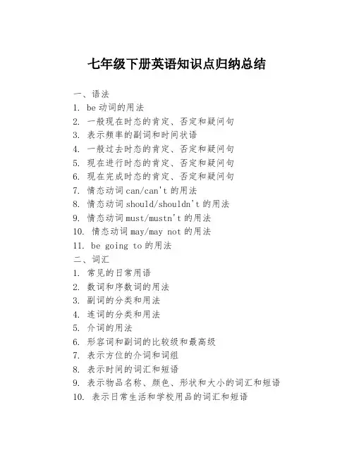 七年级下册英语知识点归纳总结