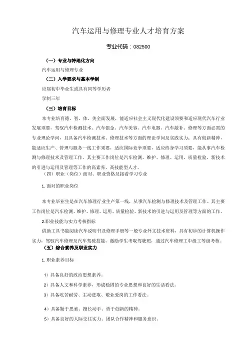 2024级汽车运用与维修专业人才培养方案