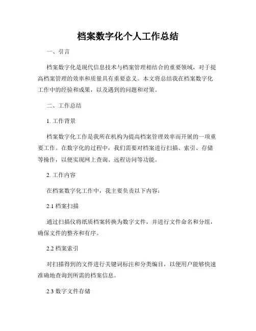 档案数字化个人工作总结