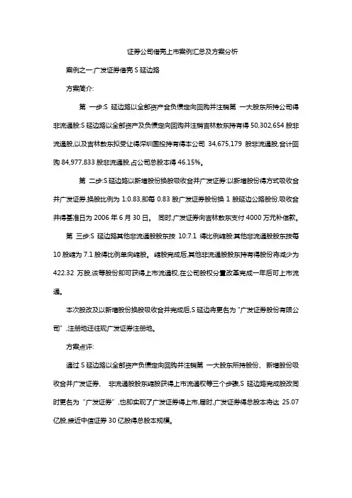 证券公司借壳上市案例汇总及方案分析
