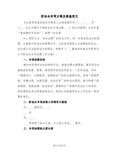 防治水专项方案及措施范文(三篇)