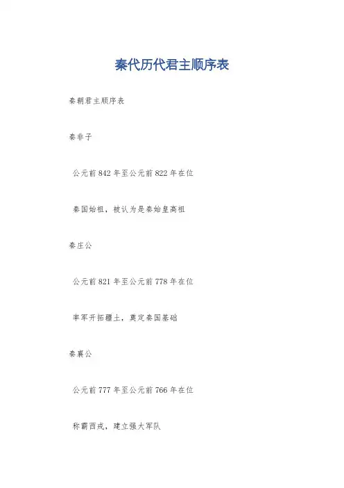 秦代历代君主顺序表