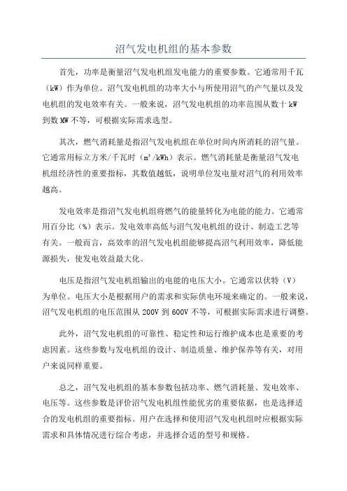 沼气发电机组的基本参数