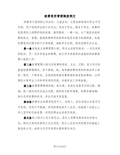 班费使用管理制度例文（五篇）