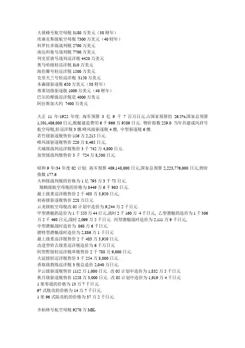 二战军舰价格参考